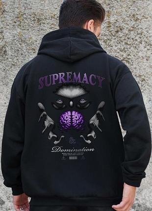 Мужское утепленное зип худи на флисе зипер с принтом supermacy without kane black