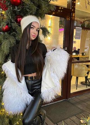 Шуба лама шубка пальто лохматая штучна балеро