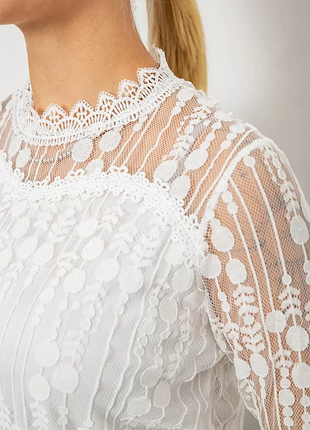 Блуза женская классическая гипюровая, цвет молочный, 204r156