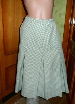 Теплая юбка s-m длинная  миди в складку в клетку осенняя - зимняя винтаж