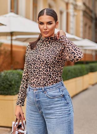 Жіночий леопардовий гольф в рубчик | 0017