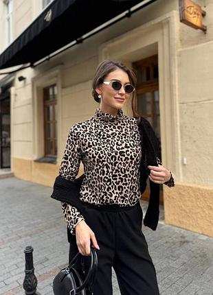 Жіночий базовий гольф в рубчик леопардовий принт | 0017
