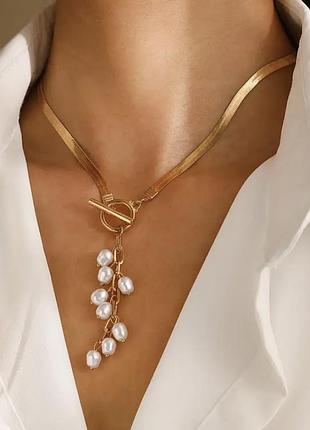 Тренд стильное женское колье ожерелье цепочка медицинская сталь кулон имитация жемчужин