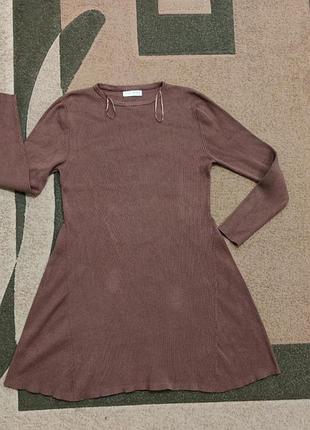 Платье трапеция коричневое л, м размер 46,44,48 платье в рубчик вязаная