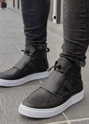 Мужские зимние ботинки gross на резинке, молодежные кроссовки на меху натуральная кожа 999