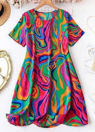 Платье shein l яркое  легкое летнее свободное короткое с коротким рукавом с абстрактным принтом