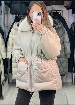 Комбінований пуховик з натуральним хутром btn button