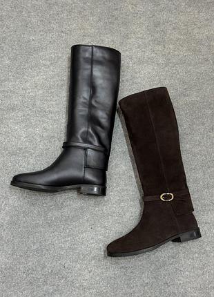 Жіночі чоботи труби із натуральної шкіри та замші жокеї 11984