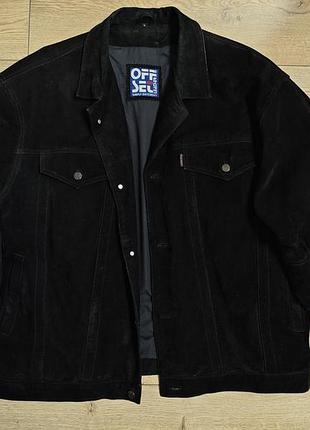 Off set xl - 2xl замшевая куртка черная мужская бомбер кожаная классическая ося на пуговицы винтажная широкая стиль levis