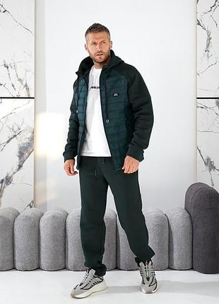 Повсякденний чоловічий теплий спортивний костюм на флісі куртка із стьобаної плащівки та штани прямого крою