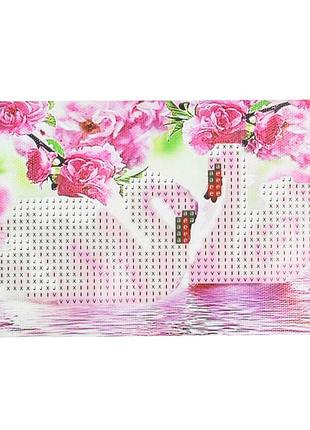 Алмазна мозаїка без підрамника "пара лебедів серед рожевих квітів" yab26246, 10х15 см
