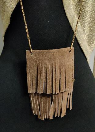 Маленькая сумочка из натуральной кожи, замши, ручная работа. винтаж.