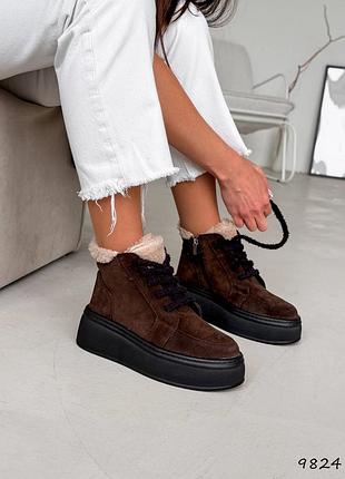 Жіночі коричневі зимові черевики теплі на хутрі зима