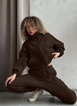 Стильный костюм из мягкого плюшевого флиса спортивный костюм теплый