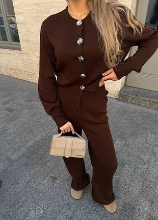 Жіночий повсякденний класичний діловий костюм двійка штани брюки та кардиган на гудзиках тканина турецька вʼязка відмінна якість