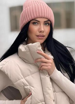 Женская теплая вязаная шапка зима