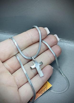 Срібний набір: ланцюжок та хрестики цепочка + підвіска