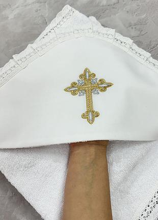 Крыжма крестовая махровая 100×100 см универсальная с вышивкой для мальчика и девочки