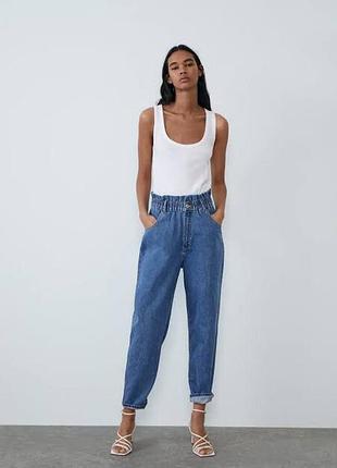Zara р. euro 40. джинсы мом багги baggy paperbag с высокой посадкой