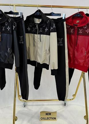 Стильовые костюмы люкс качество, кожа с камнями + трикотаж.