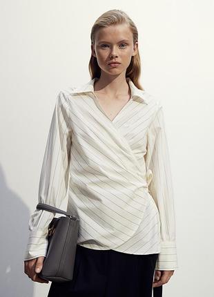 Стильная молочная рубашка блуза h&m на запах (xs)