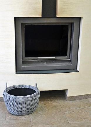 Кошик для дров плетений (дрівниця) зі штучного ротанга ручної роботи. колір сірий. 45 літрів
