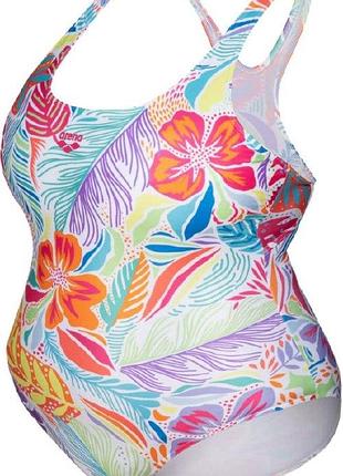 Женский слитный купальник arena w vivivid tropics swim peo back one piece plus white multi