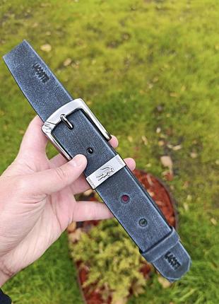 Шкіряний ремінь темно-синій італійський