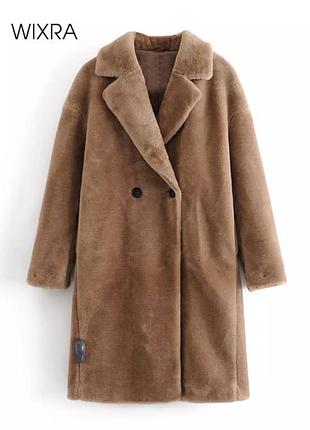 Бежева шуба зі штучного хутра розмір s