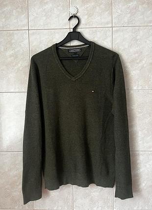 Брендовый мужской джемпер реглан пуловер цвет хаки размер m бренд tommy hilfiger