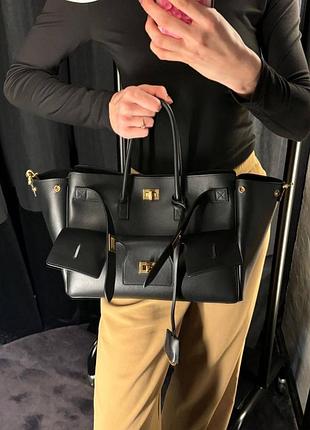 Чорна шкіряна сумка баленсі люкс
