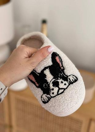 Теплые зимние мягкие домашние тапочки из искусственного меха собака французский бульдог