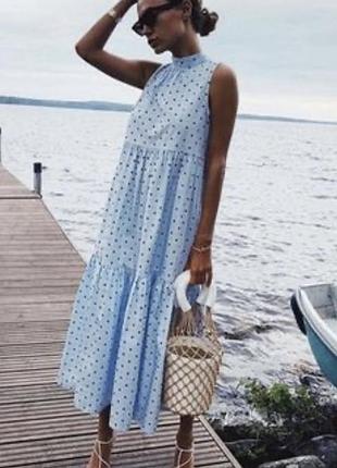 Шикарное коттоновое платье миди прошва с оборками!!!