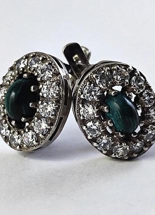 Серебряные сережки с камнями. 925 проба.