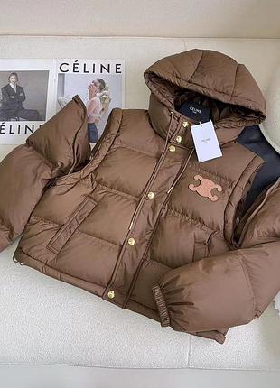 Куртка трансформер селін celine чорна коричнева бежева осіння