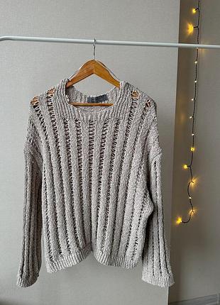 Бежевий вʼязаний светр сітка оверсайз