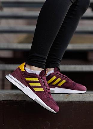 Кроссовки adidas zx 500 burgundy yellow white