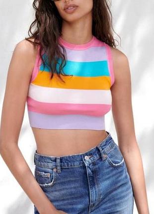 Кроп топ zara, размер s, xs, укороченный, стильный, яркий, топик вязаный, трикотажный, зара