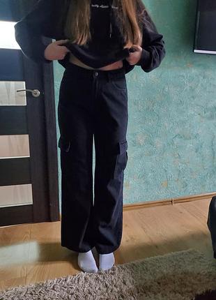 Джинсы wide leg с карманами