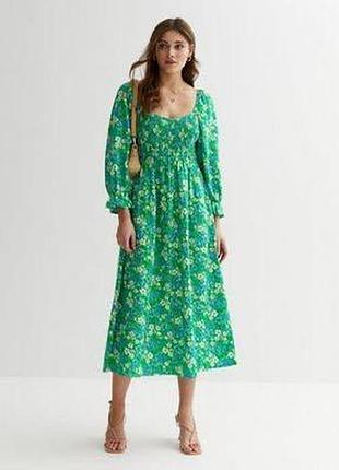 Новое вискоза + лен миди платье new look в цветочный принт большого размера