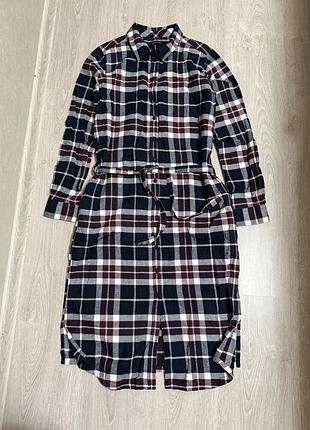 Тепла сукня сорочка в клітинку з поясом міді