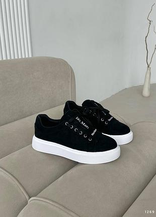 Кроссовки женские черные, эко-замша, 36-41 размеры