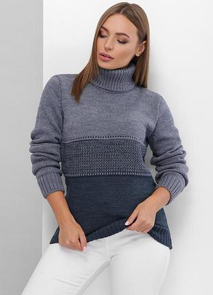 Свитер женский вязанный с воротником под горло, серый