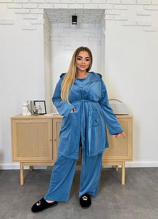 Домашний костюм пижама тройка велюр 50-64 р-р