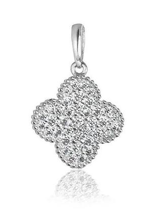 Серебряный кулон женский с фианитами клевер белый 30242