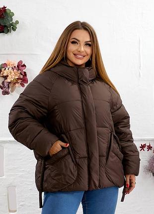 Зимняя дутая куртка на молнии с капюшоном с карманами с асеметричным низом