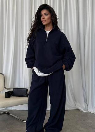 🌈4! шикарный теплый флисовый женский спортивный костюм темно синий женский флис