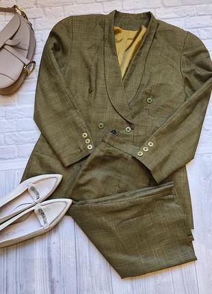 Костюм в клетку с юбкой, винтаж; пиджак двубортный оверсайз .