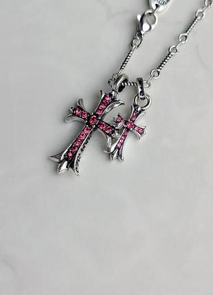 Кулон chrome hearts 2 crosses purple crystals