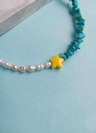 Чокер из бирюзы и жемчужин